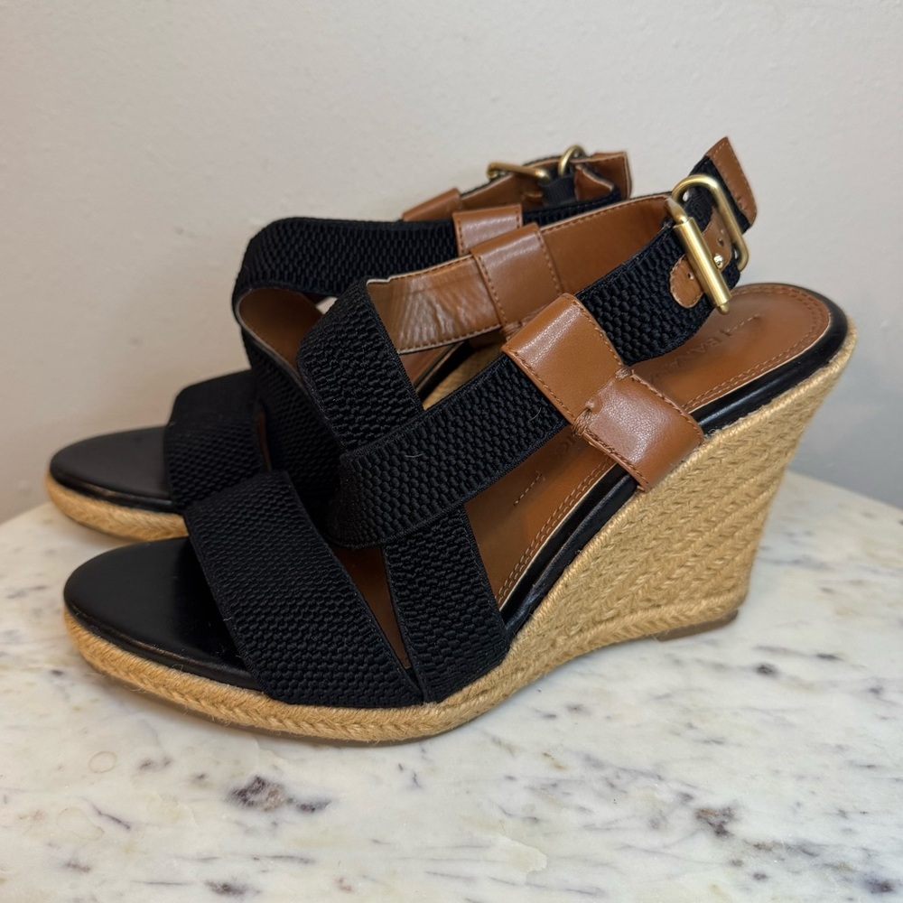 Banana Republic Wedge Sandals Size 6.5 M
Fabric Upper black shoes